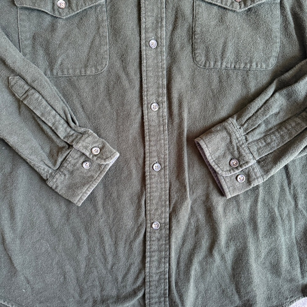 St Johns Bay Mens Large Forest Green 100% Cotton Flannel‎ Button Down Shirt - Picture 3 of 7